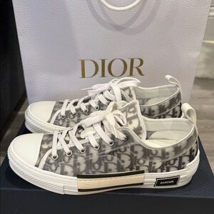 Dior Monogram Gray and White Low-Top Sneakers